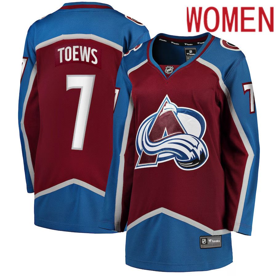Women Colorado Avalanche #7 Devon Toews Fanatics Branded Burgundy Home Breakaway Player NHL Jersey